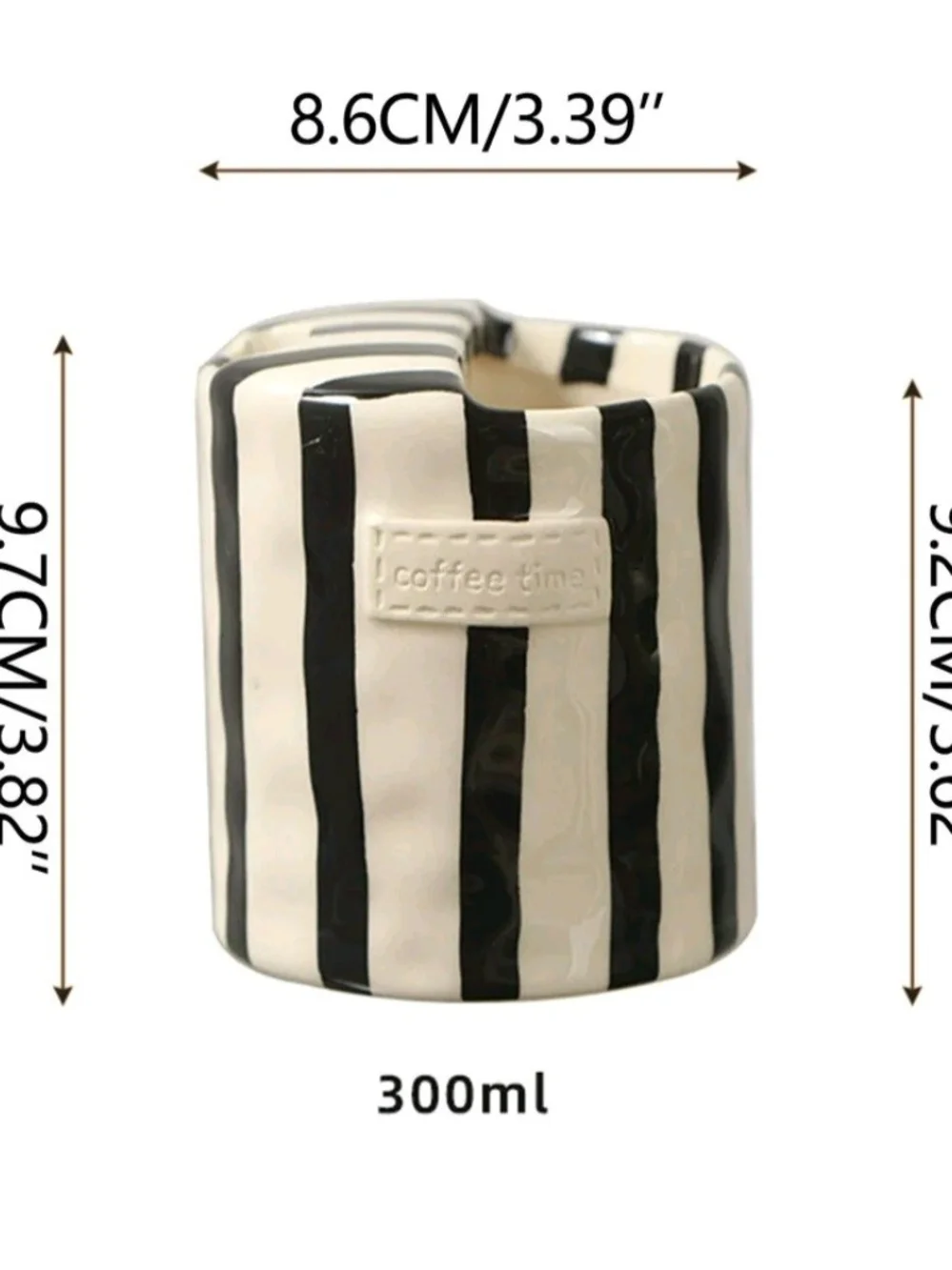 Black & White Striped Ceramic Coffee Time Mug-New
